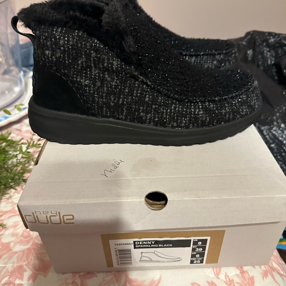 Hey Dude Black Sneakers with Woven Upper and Casual Slip-On Design